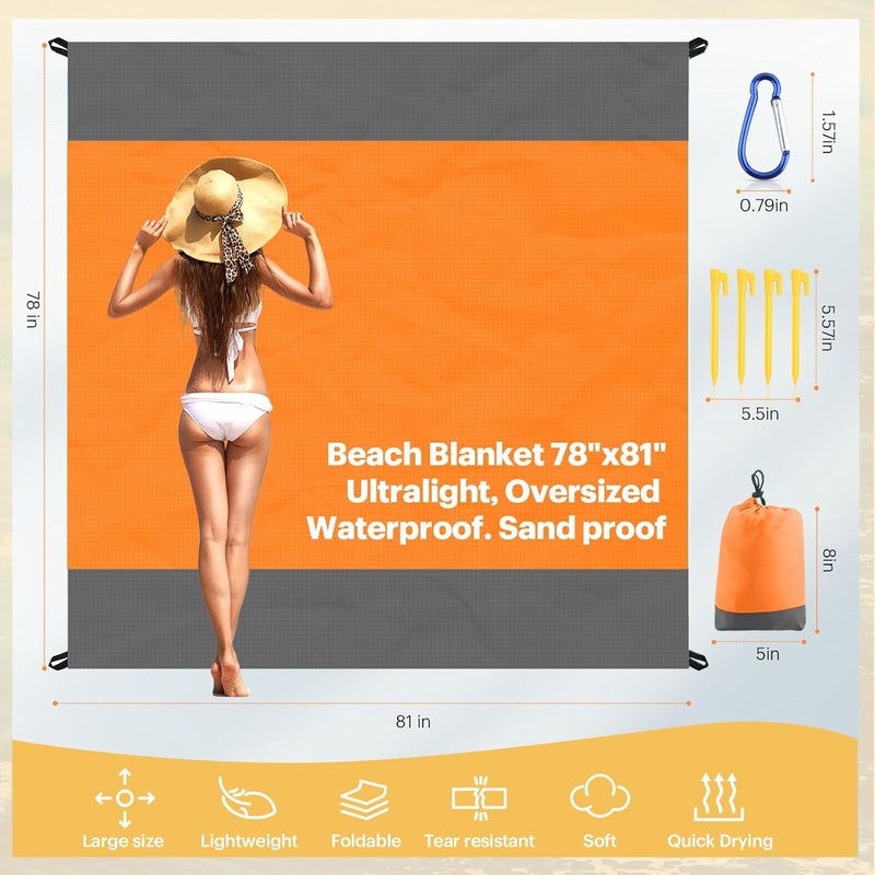 Easyfun Beach Blanket Sandproof Oversized, 79''×83'' Extra Large Beach Mat, Portable Picnic Mat for Travel Camping Hiking, Lightweight Beach Essentials Family Water Resistant Mat Nylon 210T - Image 2